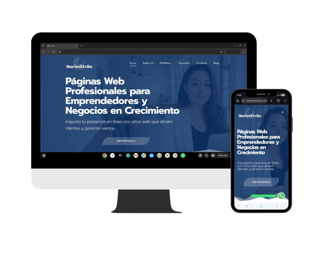 computadora y celular mostrando el diseño de una pagina web